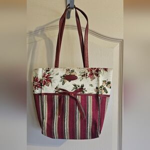 Longaberger Holiday Red Stripe Poinsetta Gift Bag tote